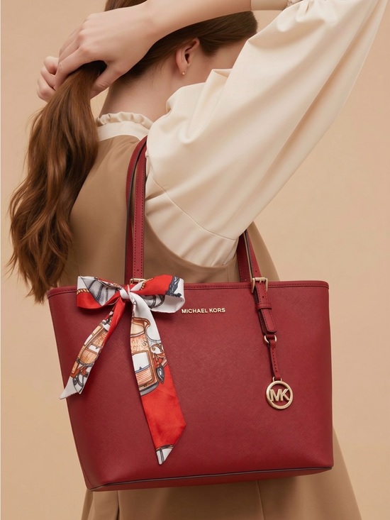 Michael Kors Handbags - Michael Kors Burgundy Saffiano Leather Tote with Scarf Accent EUC